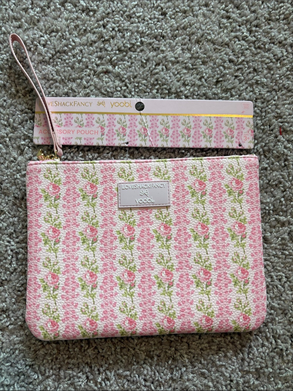 LoveShackFancy Pink & Green Floral Wristlet Pouch